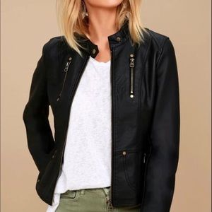 Lulus Peace of Mind Black Vegan Leather Moro Jacket- M